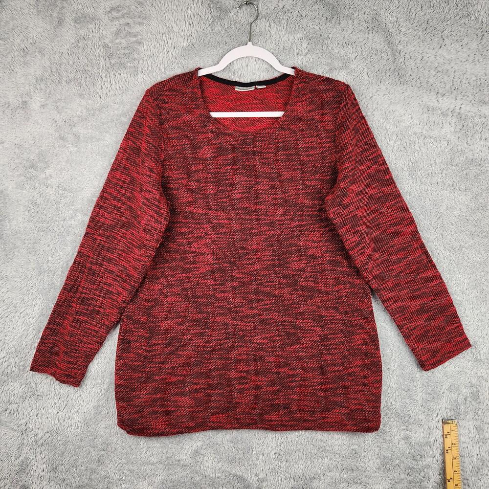 Vintage Croft And Barrow Sweater Womens XL Red Black Marled Scoop Neck Knit Y2k